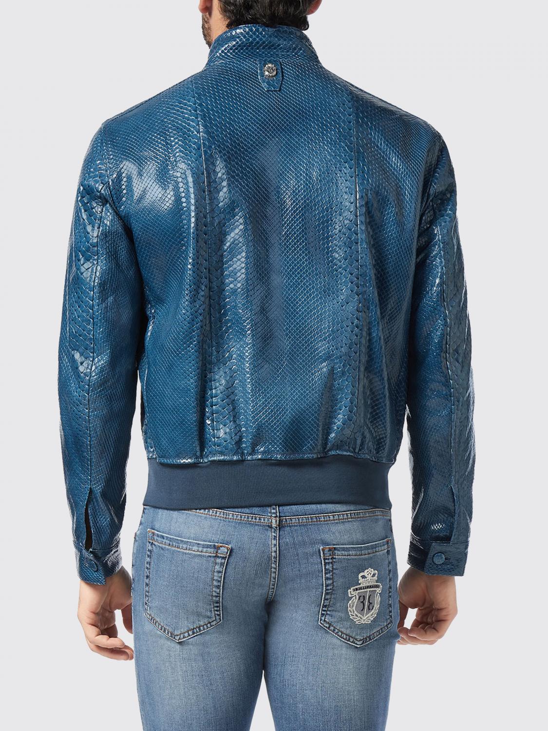BILLIONAIRE JACKET: Billionaire Snakeskin Leather Bomber Jacket with High Collar and Zip Closure, Turquoise - Img 2