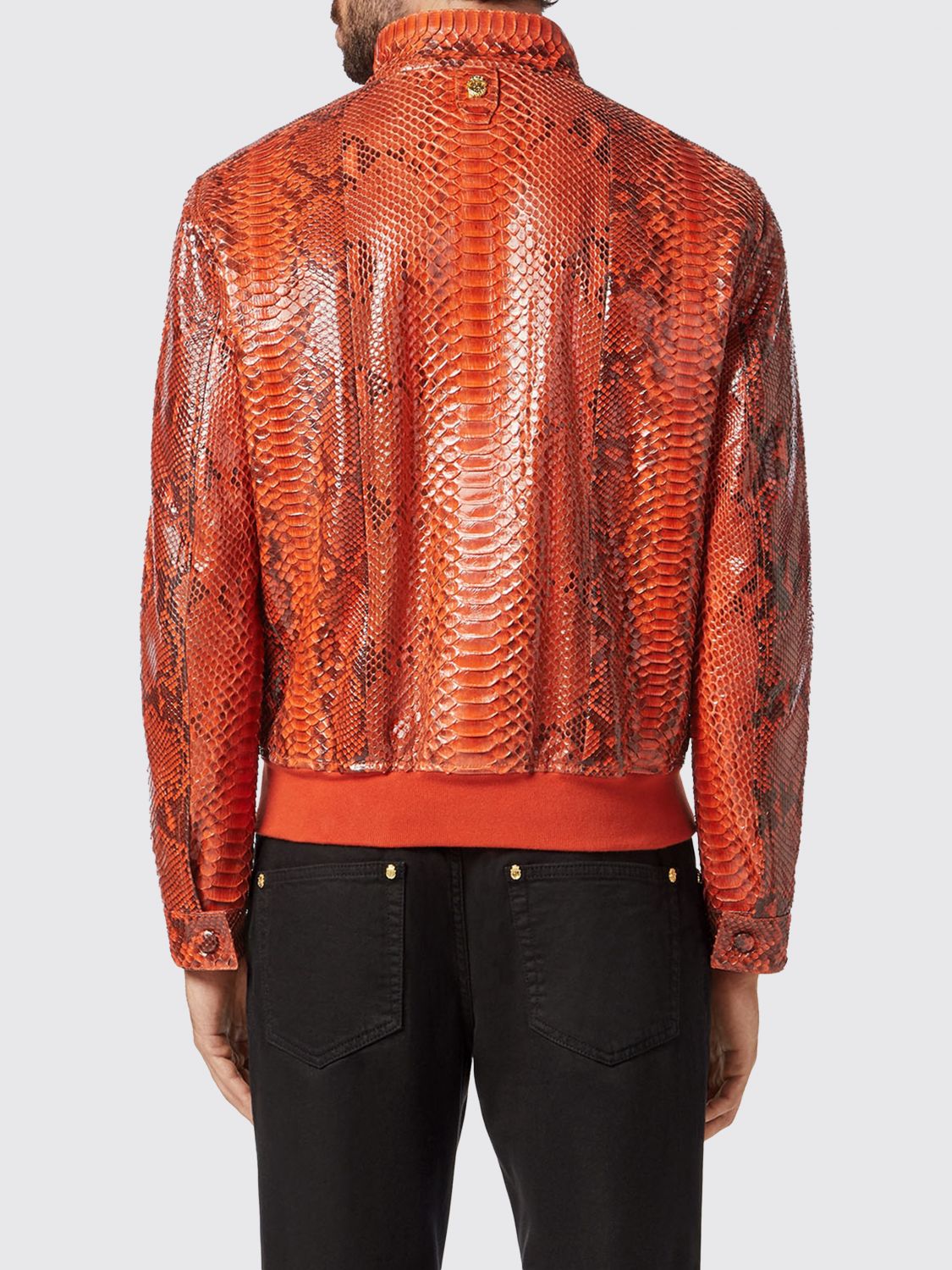 BILLIONAIRE GIACCA: Bomber Billionaire in pelle di serpente con collo alto e chiusura a zip, Rosso - Img 2