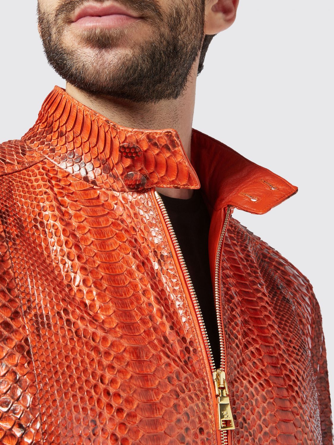 BILLIONAIRE GIACCA: Bomber Billionaire in pelle di serpente con collo alto e chiusura a zip, Rosso - Img 3