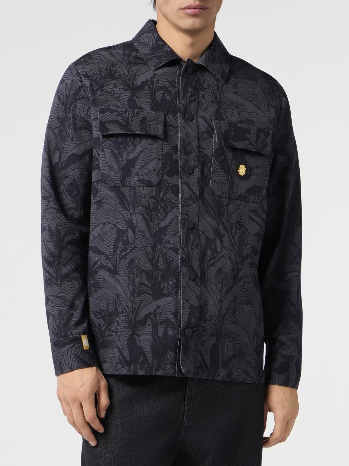 BILLIONAIRE GIACCA: Giacca a camicia Billionaire in cotone con stampa grafica e logo applicato, Nero - Img 1