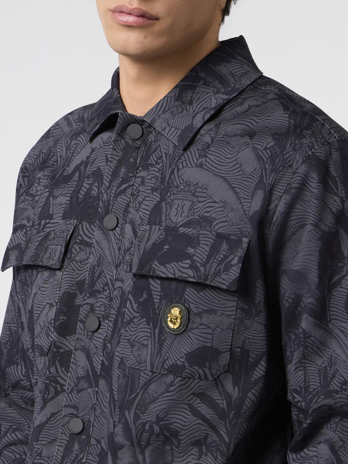 BILLIONAIRE GIACCA: Giacca a camicia Billionaire in cotone con stampa grafica e logo applicato, Nero - Img 4
