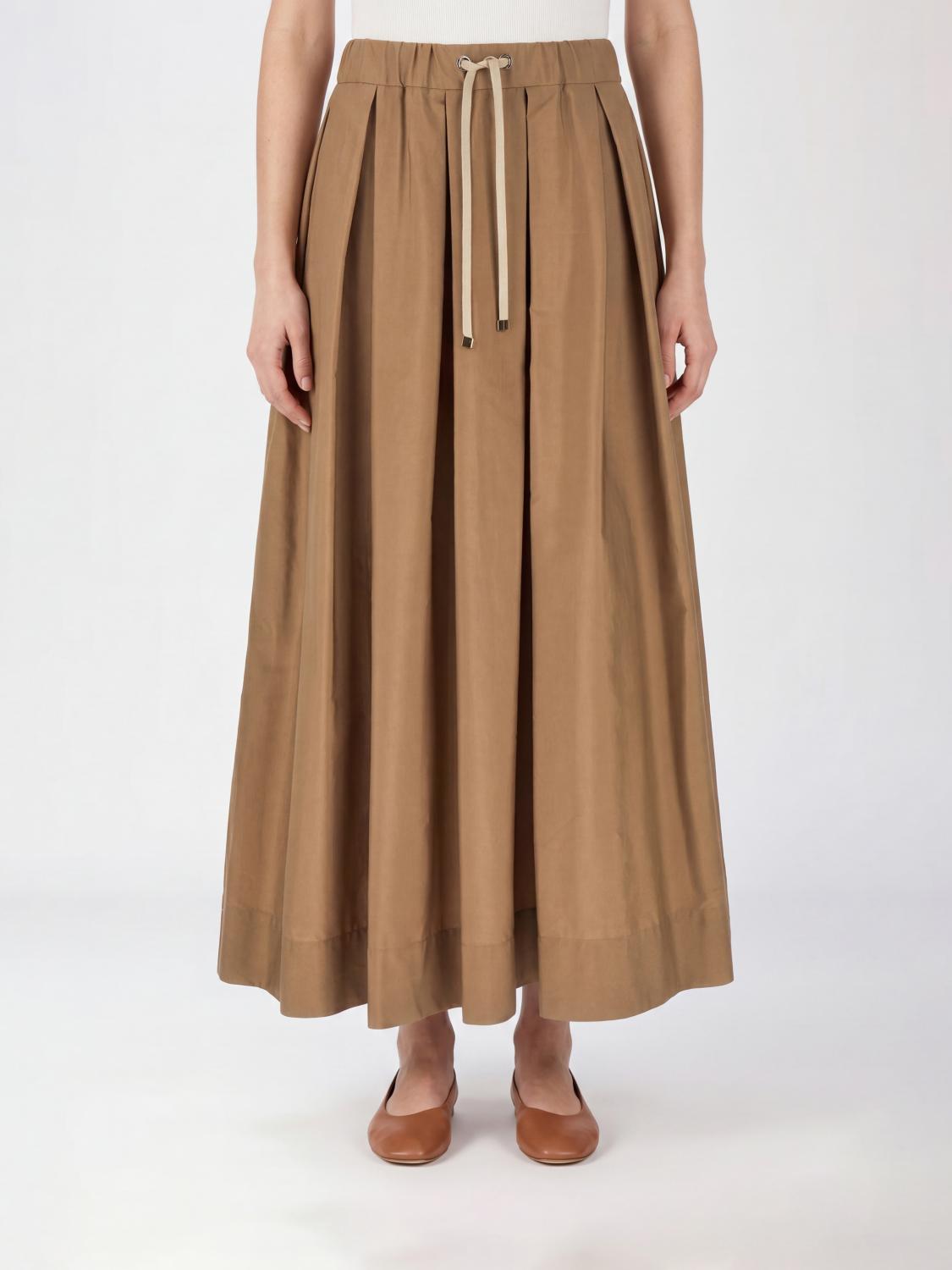 MAX MARA GONNA: Gonna lunga A-line Max Mara in cotone con vita elasticizzata, Beige - Img 1