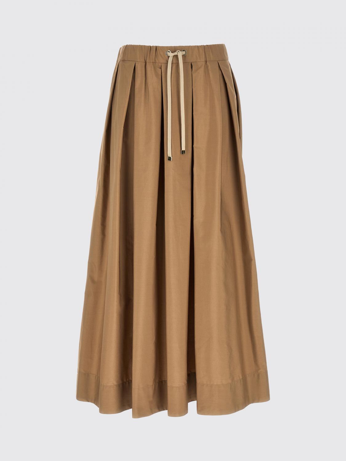 MAX MARA GONNA: Gonna lunga A-line Max Mara in cotone con vita elasticizzata, Beige - Img 2