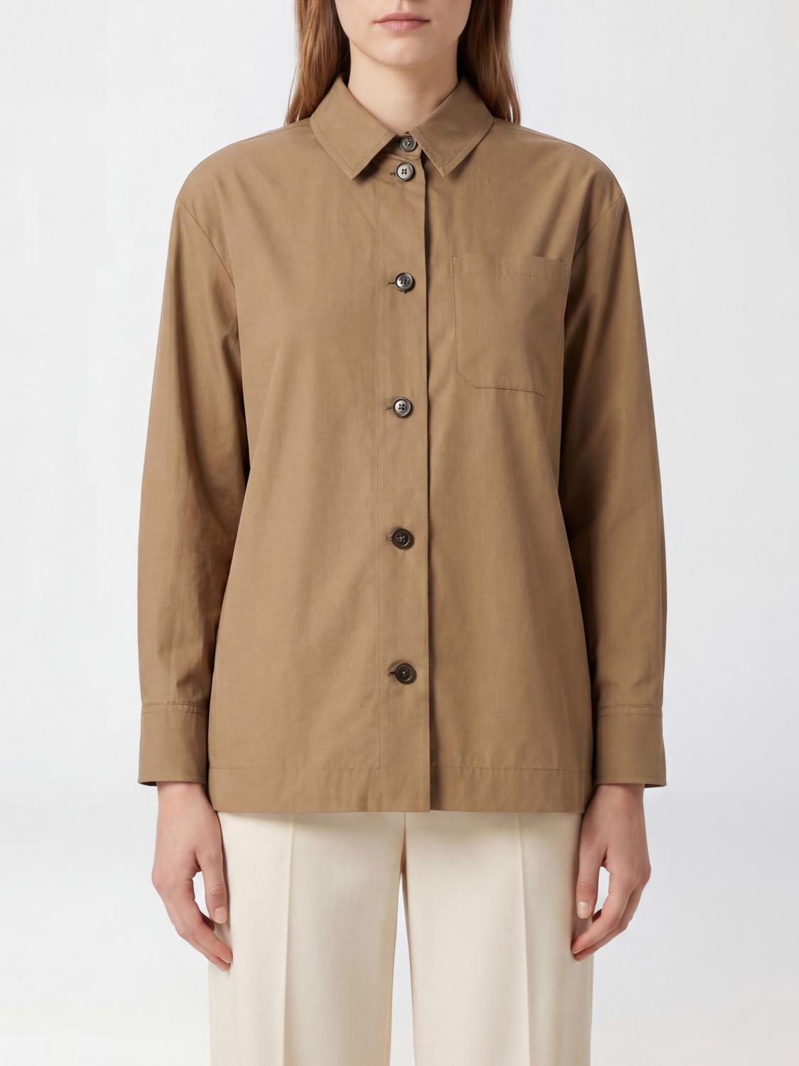 MAX MARA CAMISA: Camisa Max Mara de algodón con cuello francés y bolsillo de parche, Beige - Img 1