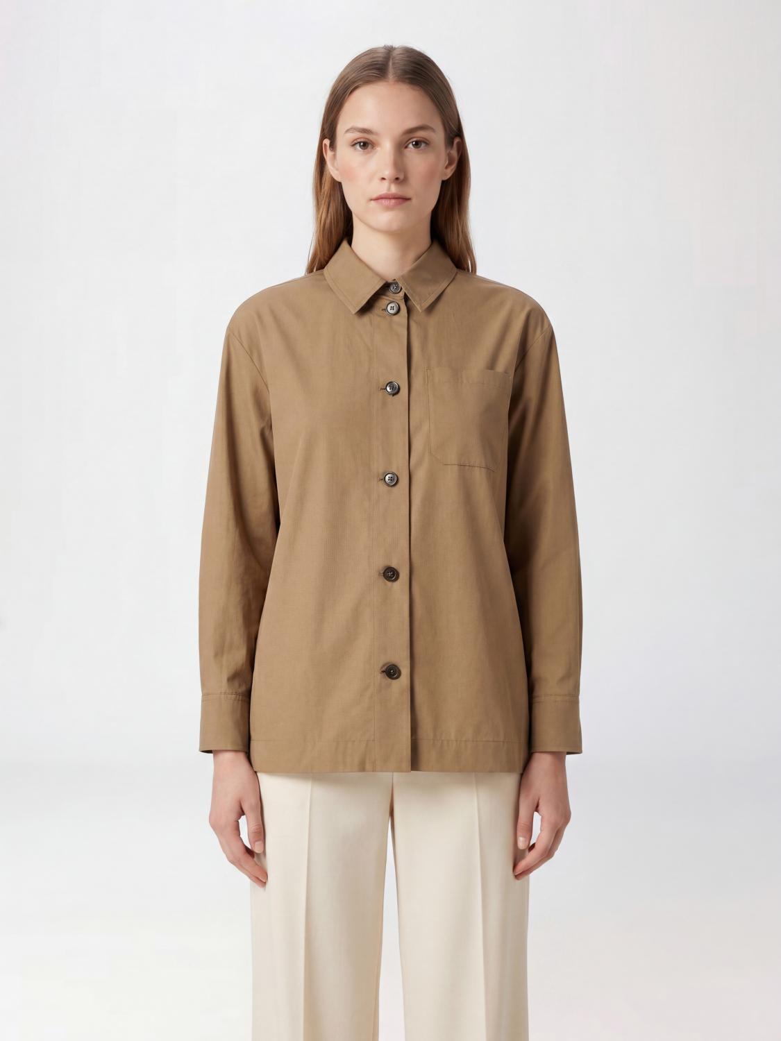 MAX MARA CAMISA: Camisa Max Mara de algodón con cuello francés y bolsillo de parche, Beige - Img 5