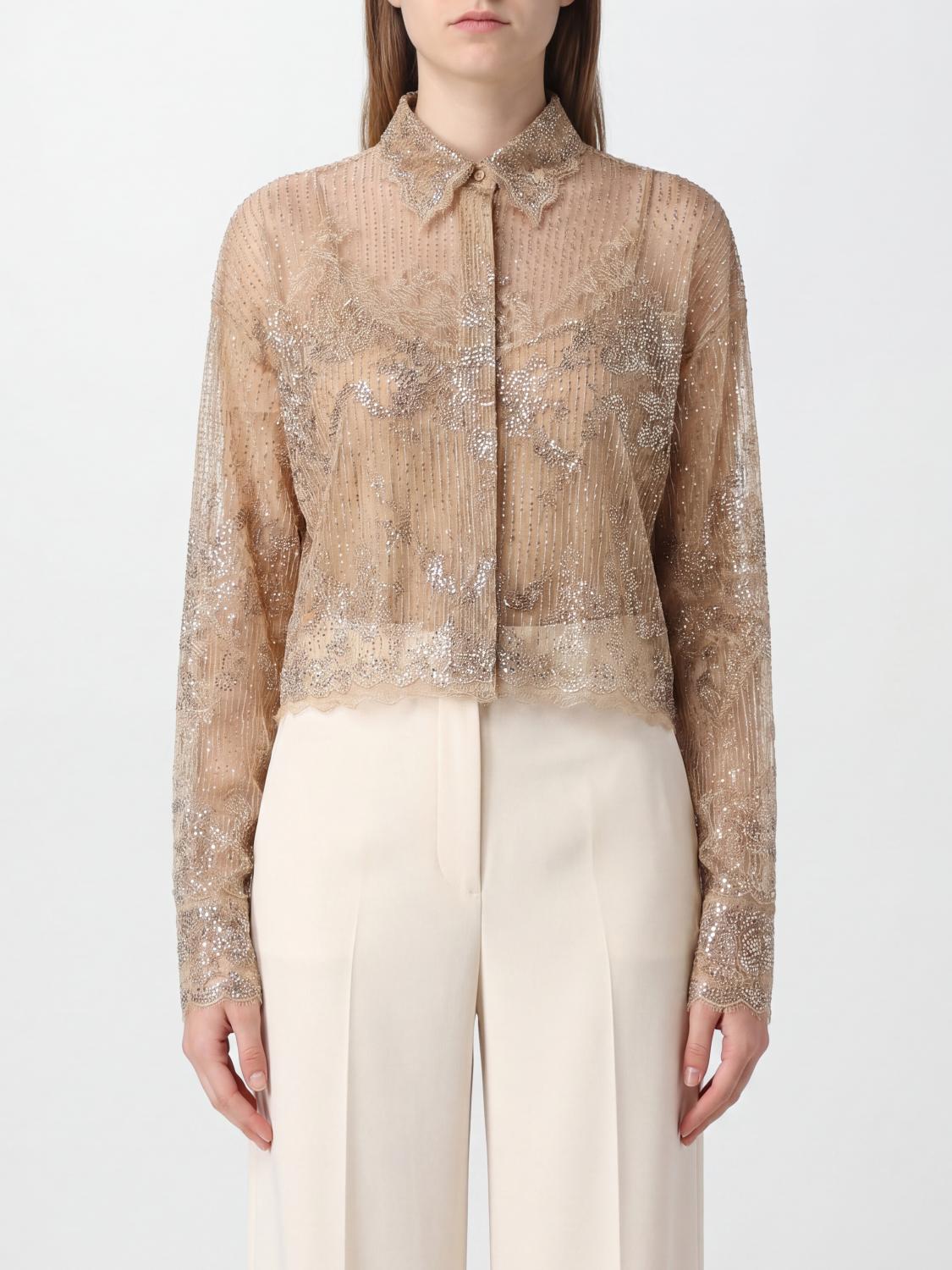 ERMANNO SCERVINO CAMICIA: Camicia Ermanno Scervino in pizzo con applicazione di strass e collo francese, Beige - Img 1