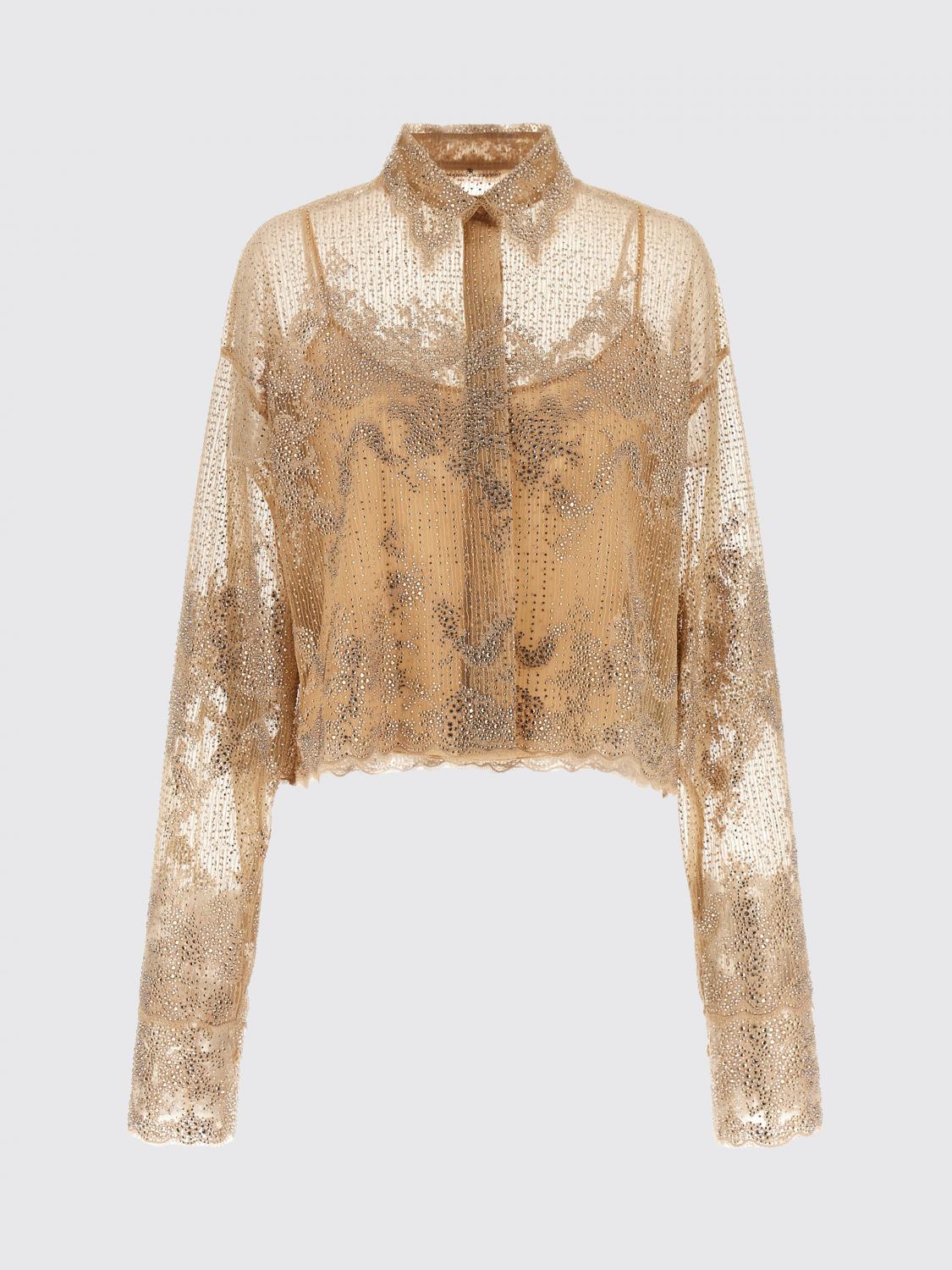 ERMANNO SCERVINO CAMICIA: Camicia Ermanno Scervino in pizzo con applicazione di strass e collo francese, Beige - Img 2