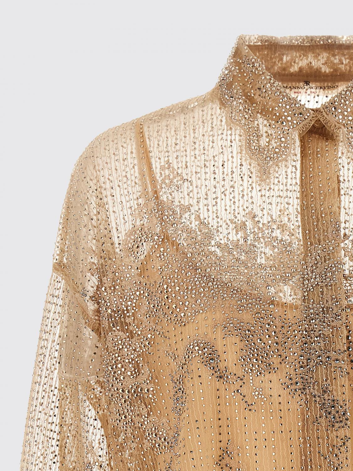 ERMANNO SCERVINO CAMICIA: Camicia Ermanno Scervino in pizzo con applicazione di strass e collo francese, Beige - Img 4