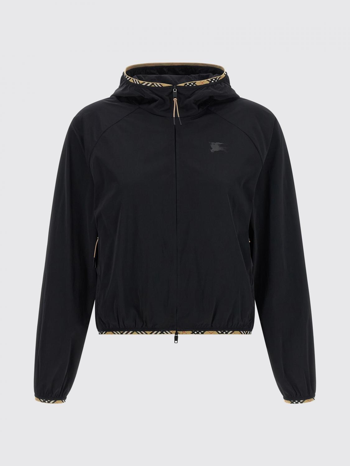 BURBERRY GIACCA: Giacca a vento corta Burberry in nylon con cappuccio e logo Equestrian Knight, Nero - Img 2