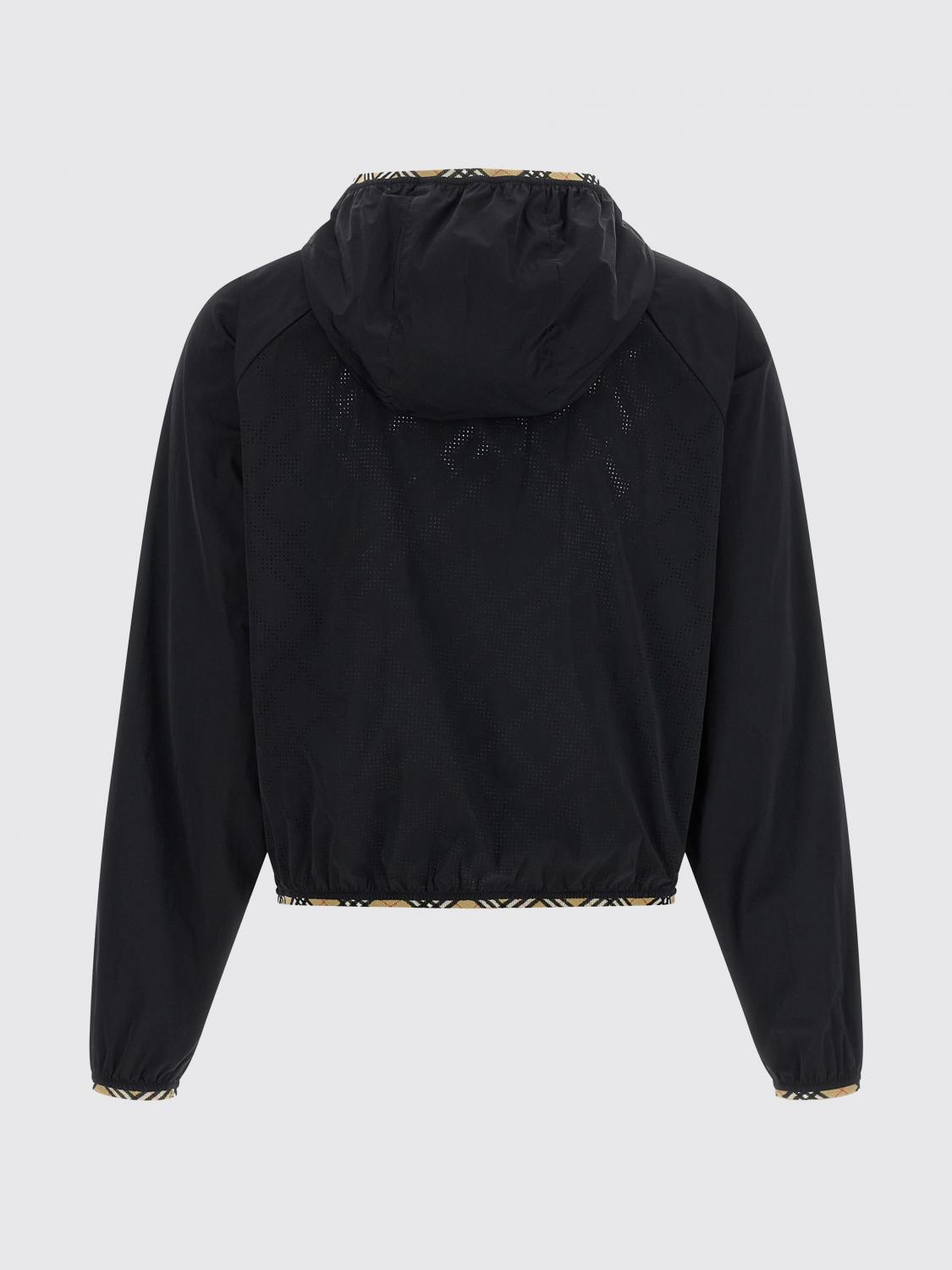 BURBERRY GIACCA: Giacca a vento corta Burberry in nylon con cappuccio e logo Equestrian Knight, Nero - Img 3