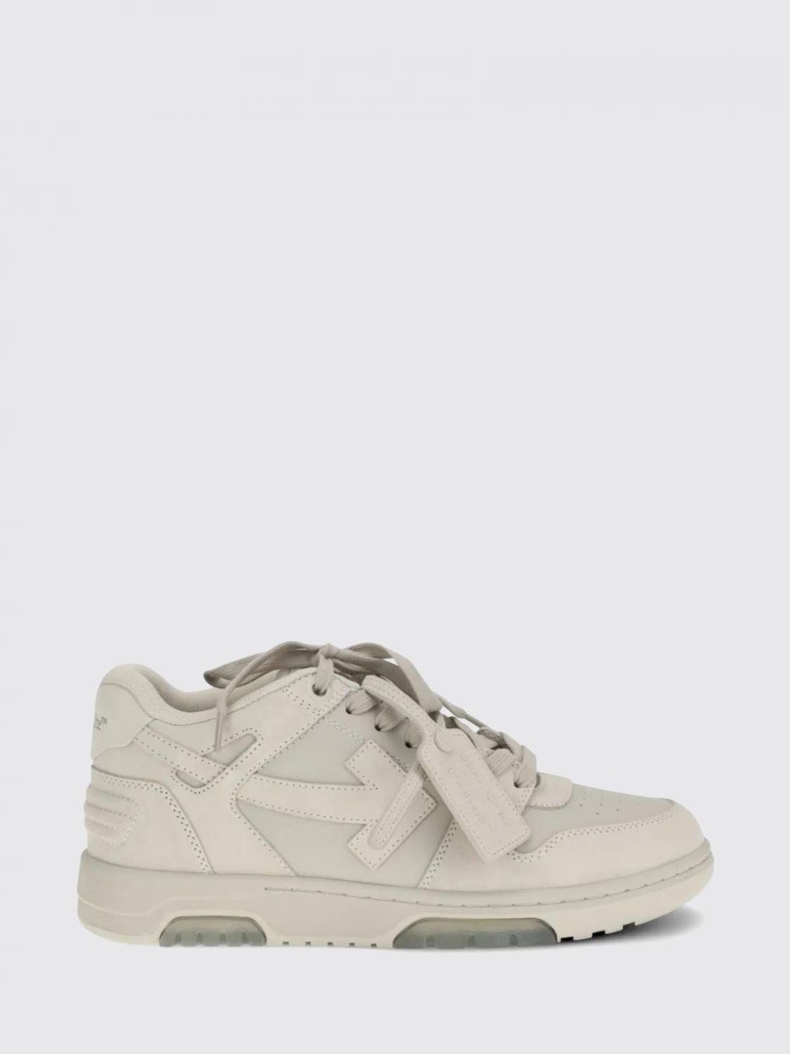 OFF-WHITE SNEAKERS: Sneakers Out Of Office Off-White in pelle e nabuk con targhetta Zip Tie e logo applicato, Beige - Img 1