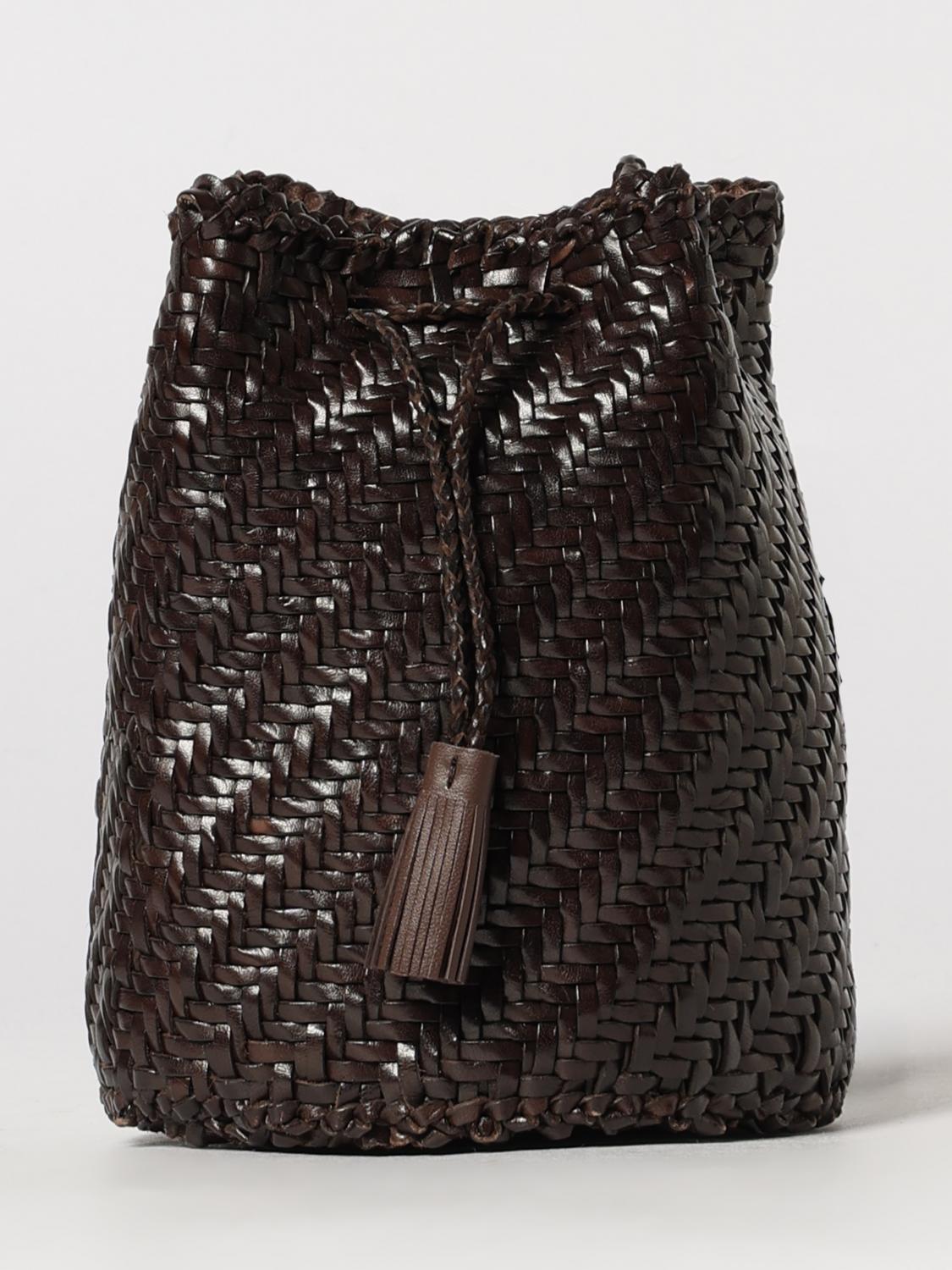 DRAGON DIFFUSION MINITASCHE: Mini-Beuteltasche Doppio Salto Dragon Diffusion aus geflochtenem Leder, Braun - Img 1