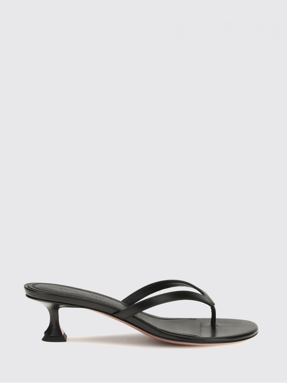 AMINA MUADDI SANDALEN MIT ABSATZ: Juliette Riemchensandalen Amina Muaddi aus Lammleder mit niedrigem Absatz, Schwarz - Img 1