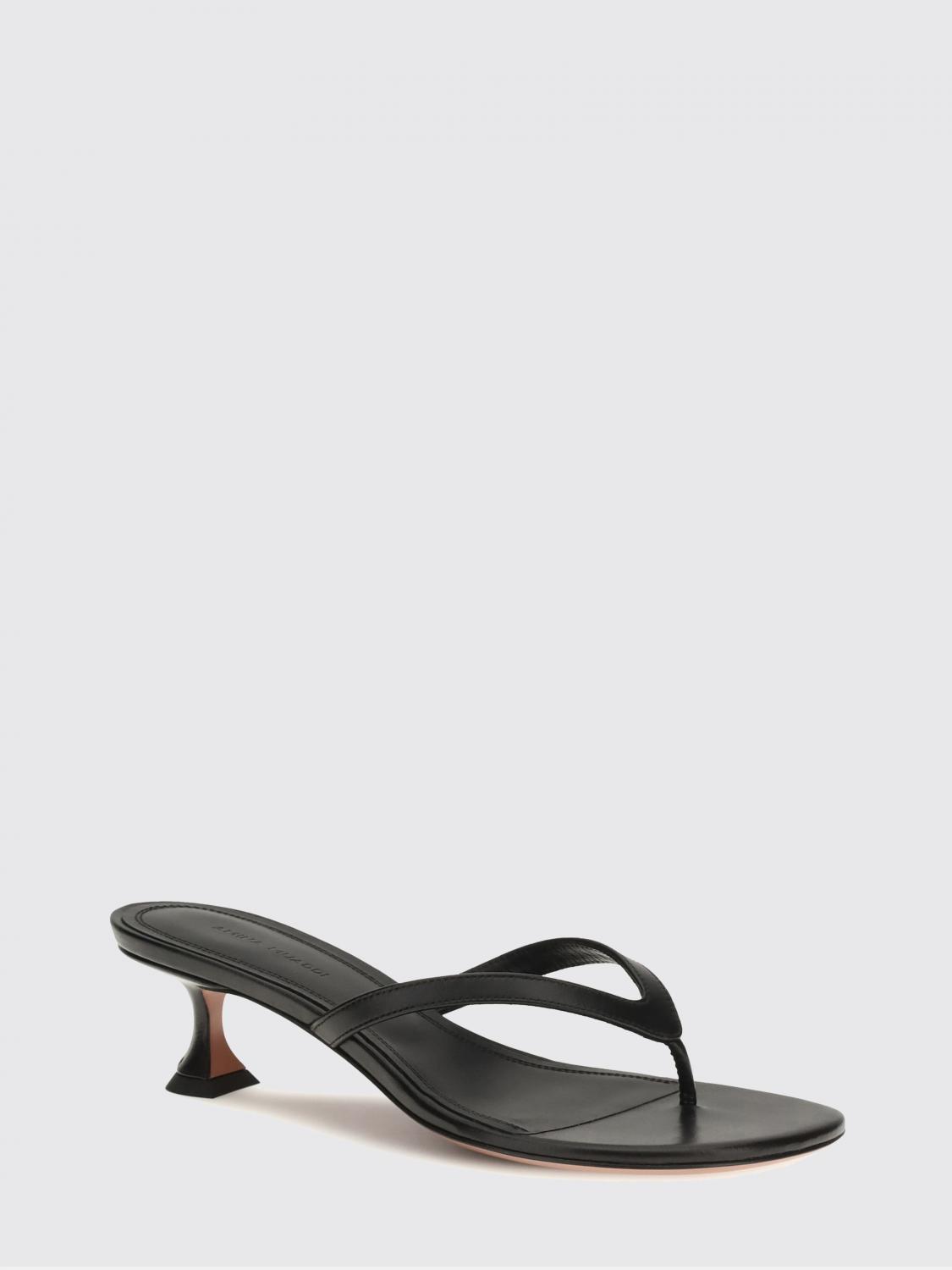 AMINA MUADDI SANDALEN MIT ABSATZ: Juliette Riemchensandalen Amina Muaddi aus Lammleder mit niedrigem Absatz, Schwarz - Img 2