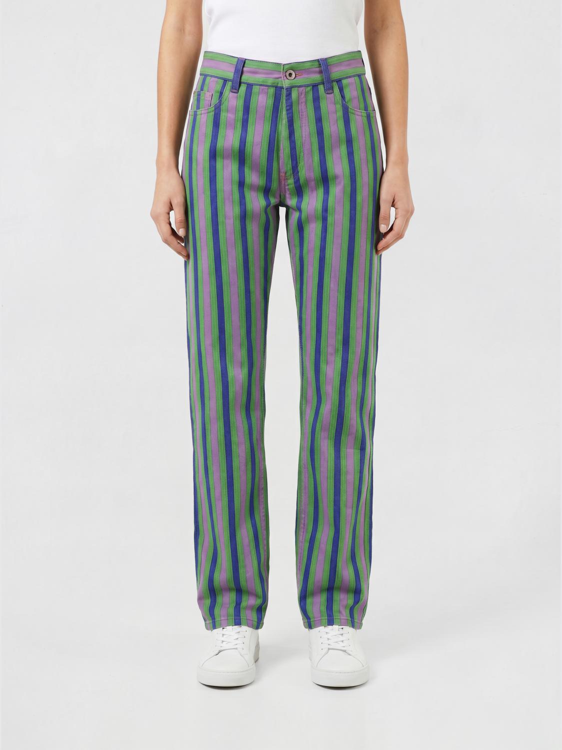 VERSACE JEANS: Jeans straight fit VERSACE a righe in denim di cotone con logo Medusa, Cielo - Img 1
