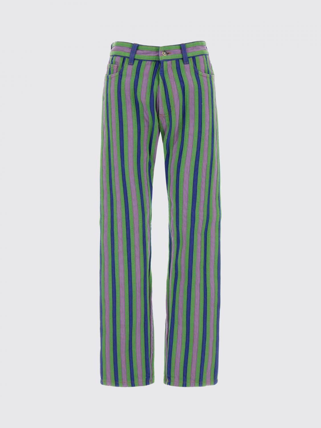 VERSACE JEANS: Jeans straight fit VERSACE a righe in denim di cotone con logo Medusa, Cielo - Img 2