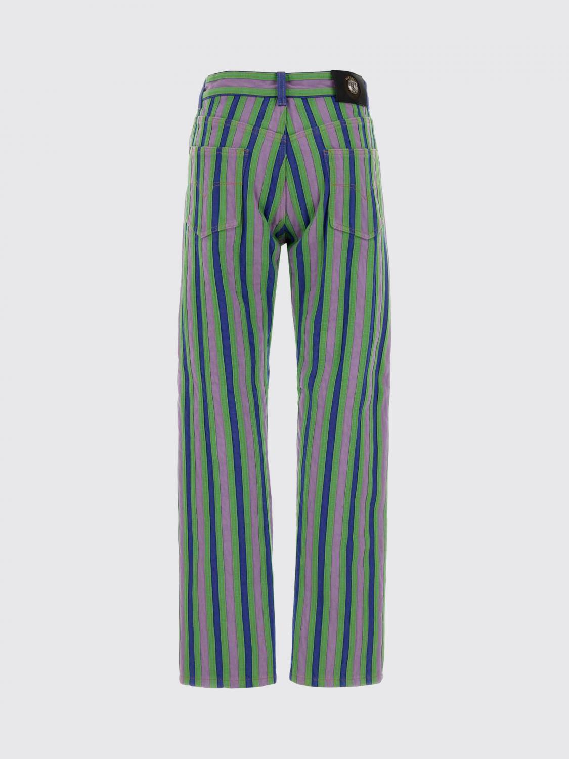 VERSACE JEANS: Jeans straight fit VERSACE a righe in denim di cotone con logo Medusa, Cielo - Img 3