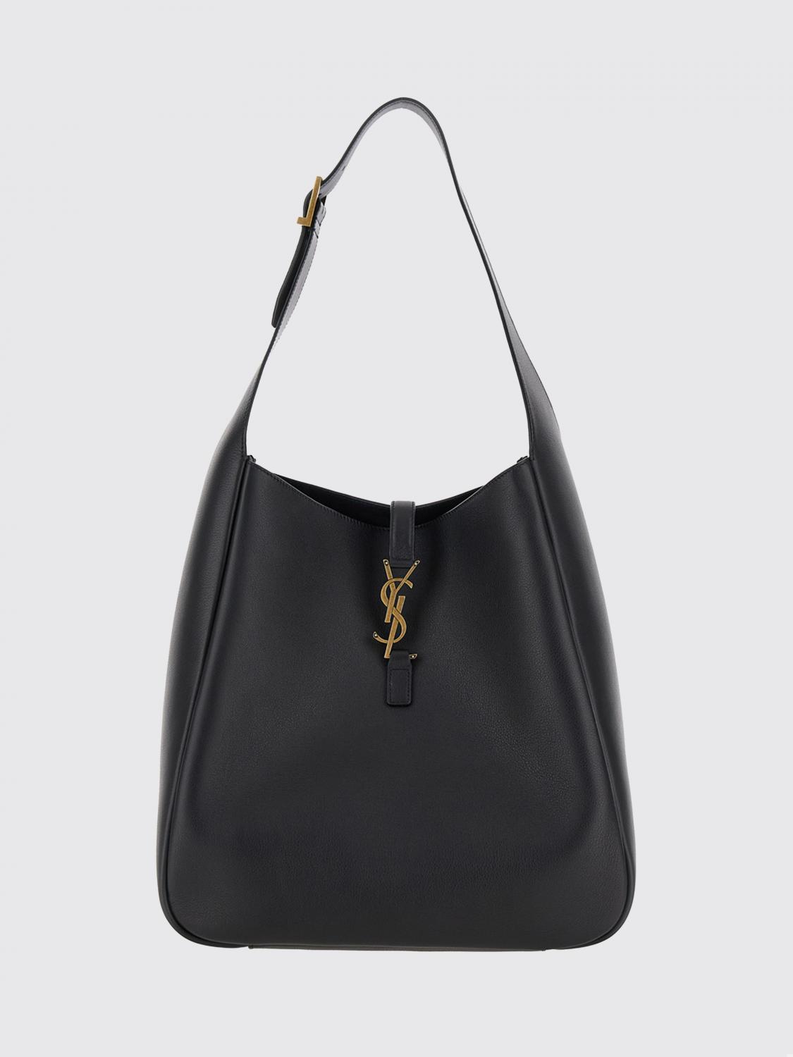 SAINT LAURENT BORSA A SPALLA: Borsa a spalla Le 5 à 7 Saint Laurent in pelle martellata con monogram YSL, Nero - Img 1