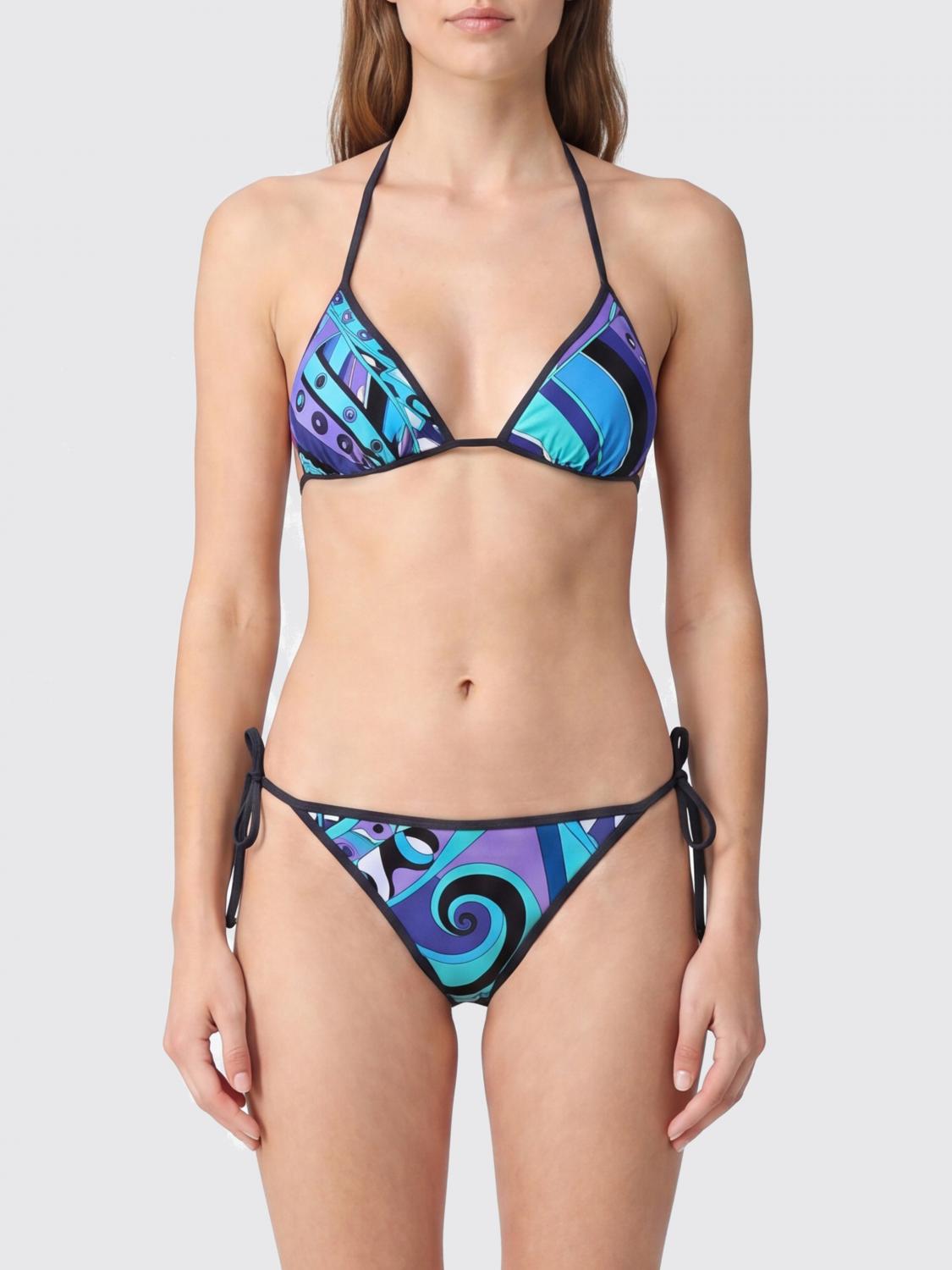 PUCCI COSTUME: Top bikini a triangolo Pucci in nylon con stampa astratta, Azzurro - Img 1