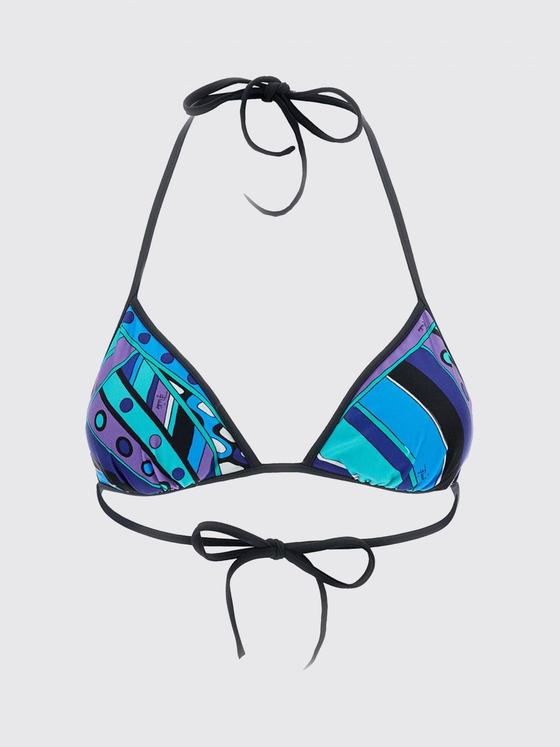 PUCCI COSTUME: Top bikini a triangolo Pucci in nylon con stampa astratta, Azzurro - Img 2