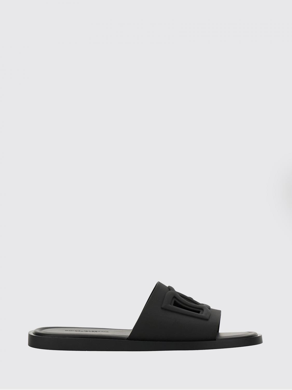 DOLCE & GABBANA SANDALI: Ciabatte slide Dolce & Gabbana in gomma bicolore con logo DG intagliato, Nero - Img 1