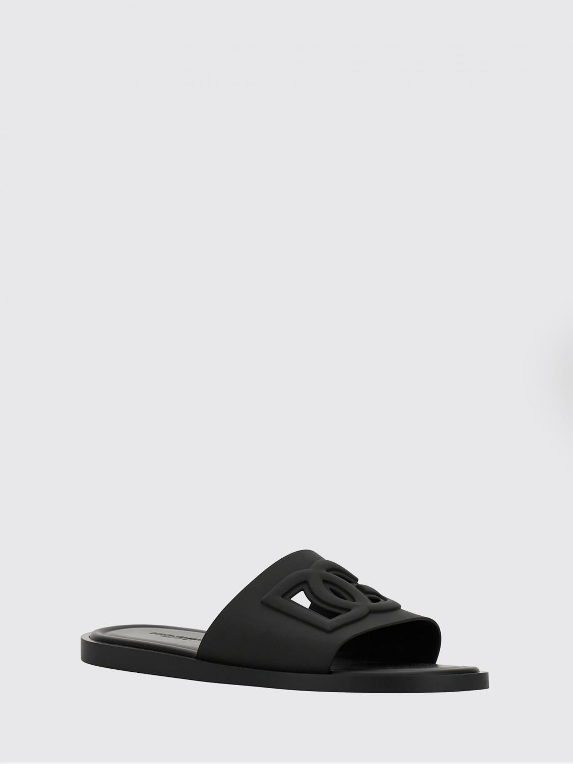 DOLCE & GABBANA SANDALI: Ciabatte slide Dolce & Gabbana in gomma bicolore con logo DG intagliato, Nero - Img 2