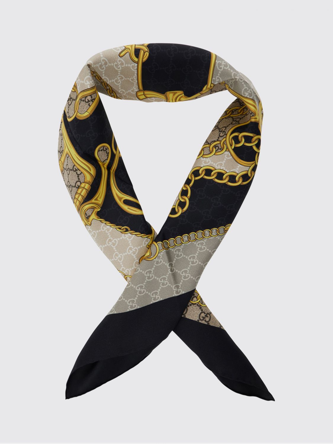 GUCCI FOULARD: Foulard quadrato Gucci in twill di seta con stampa grafica, Fantasia - Img 1