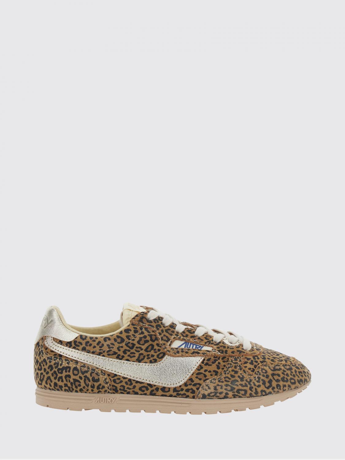 AUTRY SNEAKERS: Sneakers Windspin Autry in pelle scamosciata e nylon con stampa animalier, Marrone - Img 1