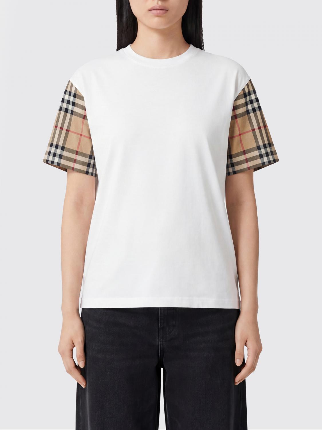 BURBERRY T-SHIRTS: T-shirt Burberry in cotone stampa Vintage check , Bianco - Img 1