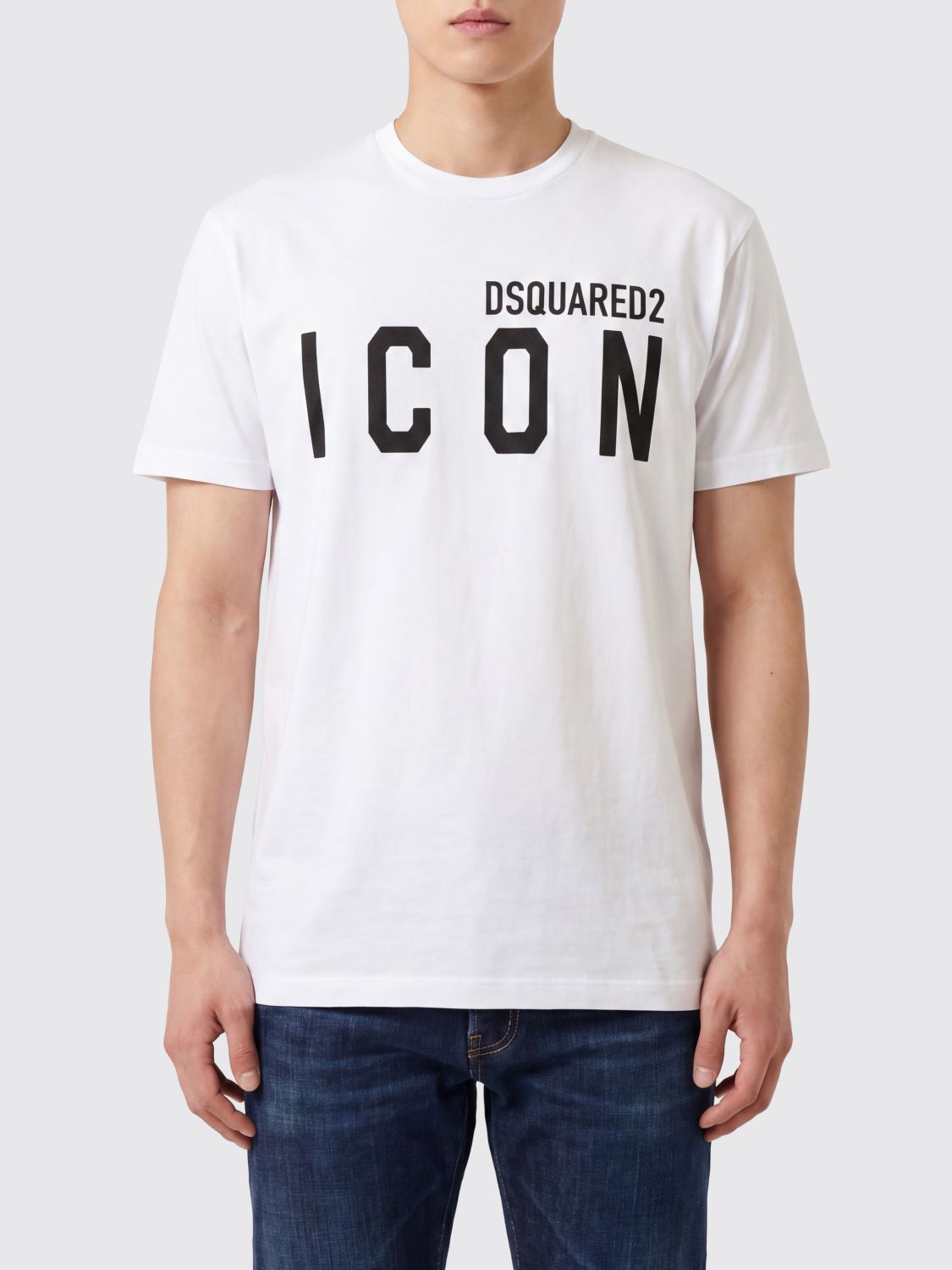 DSQUARED2 CAMISETA: Camiseta de cuello redondo Dsquared2 de algodón con logo estampado en contraste, Blanco - Img 1