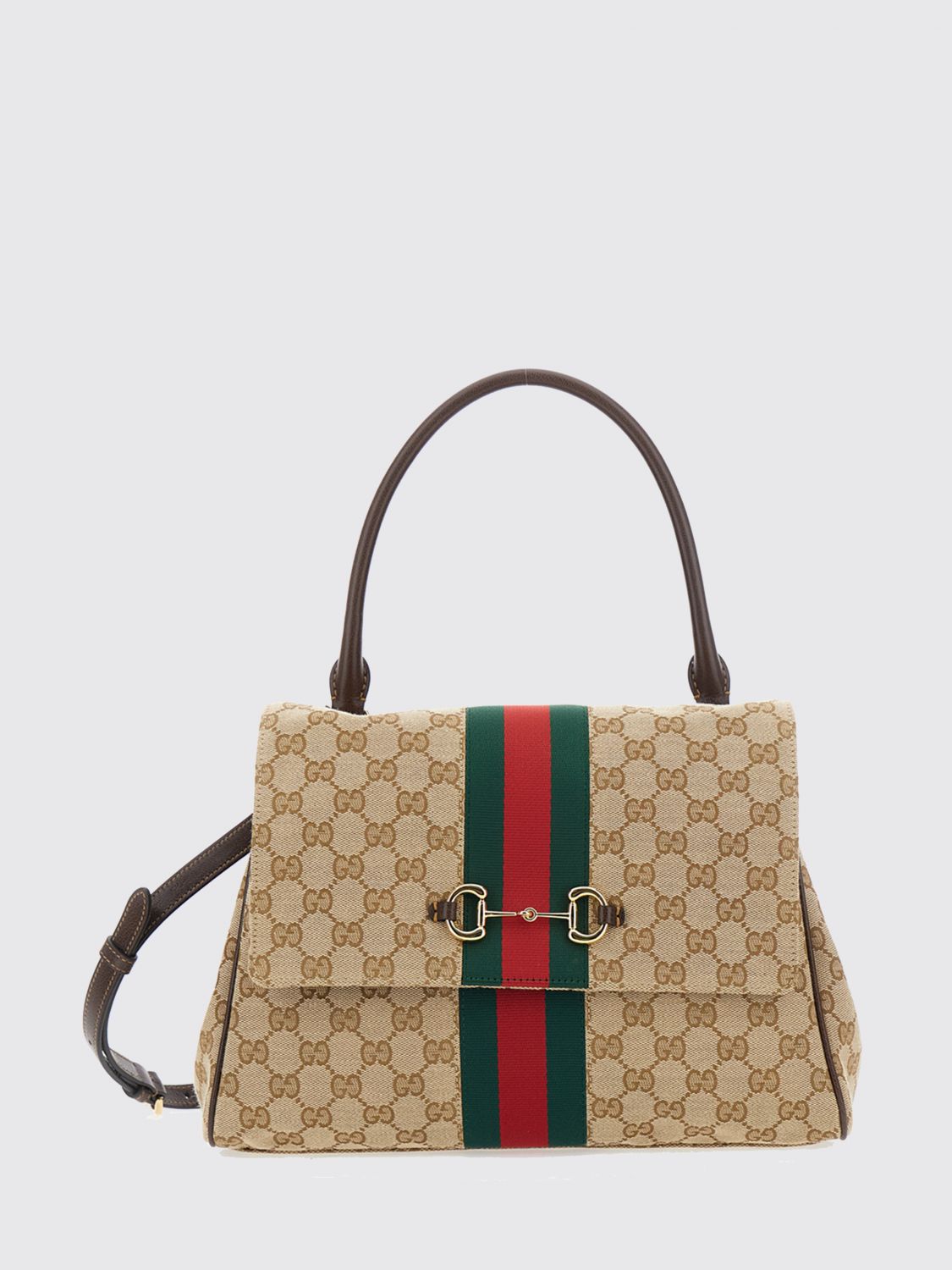 GUCCI BORSA A SPALLA: Borsa a spalla Paparazzo Gucci in jacquard monogram con dettaglio Horsebit, Beige - Img 1