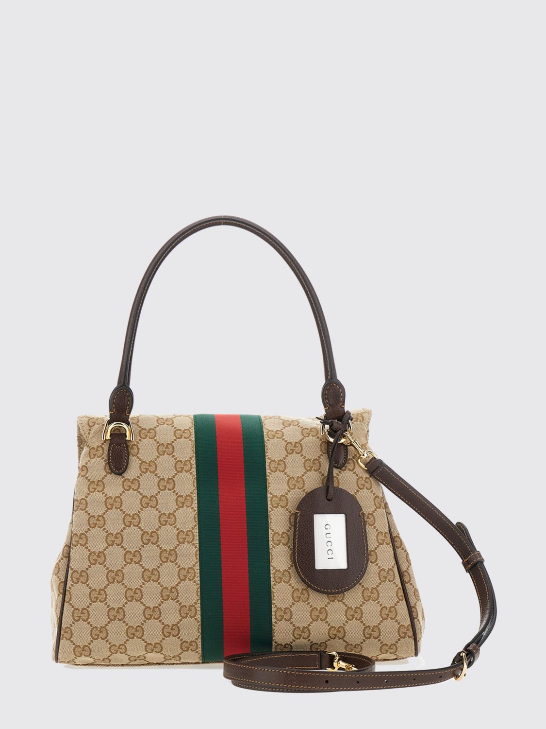 GUCCI BORSA A SPALLA: Borsa a spalla Paparazzo Gucci in jacquard monogram con dettaglio Horsebit, Beige - Img 2