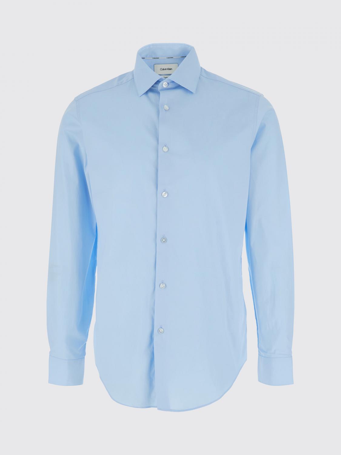 CALVIN KLEIN CAMICIA: Camicia classica Calvin Klein in popeline di cotone stretch con collo francese, Azzurro - Img 2