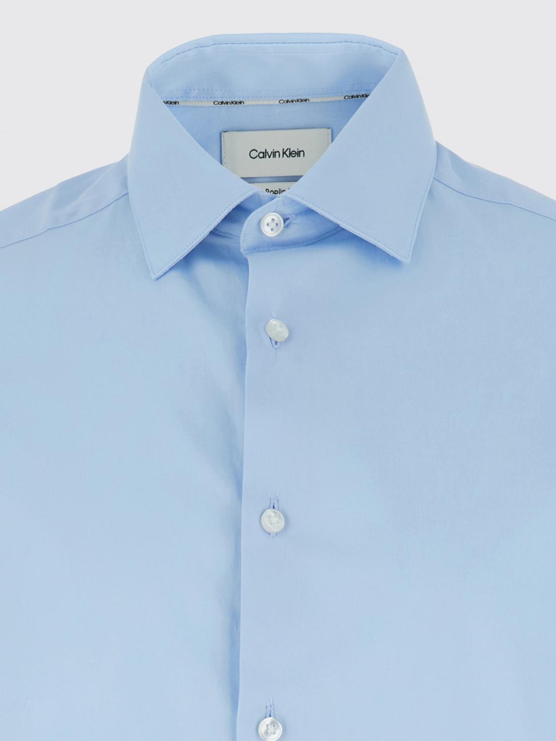 CALVIN KLEIN CAMICIA: Camicia classica Calvin Klein in popeline di cotone stretch con collo francese, Azzurro - Img 4