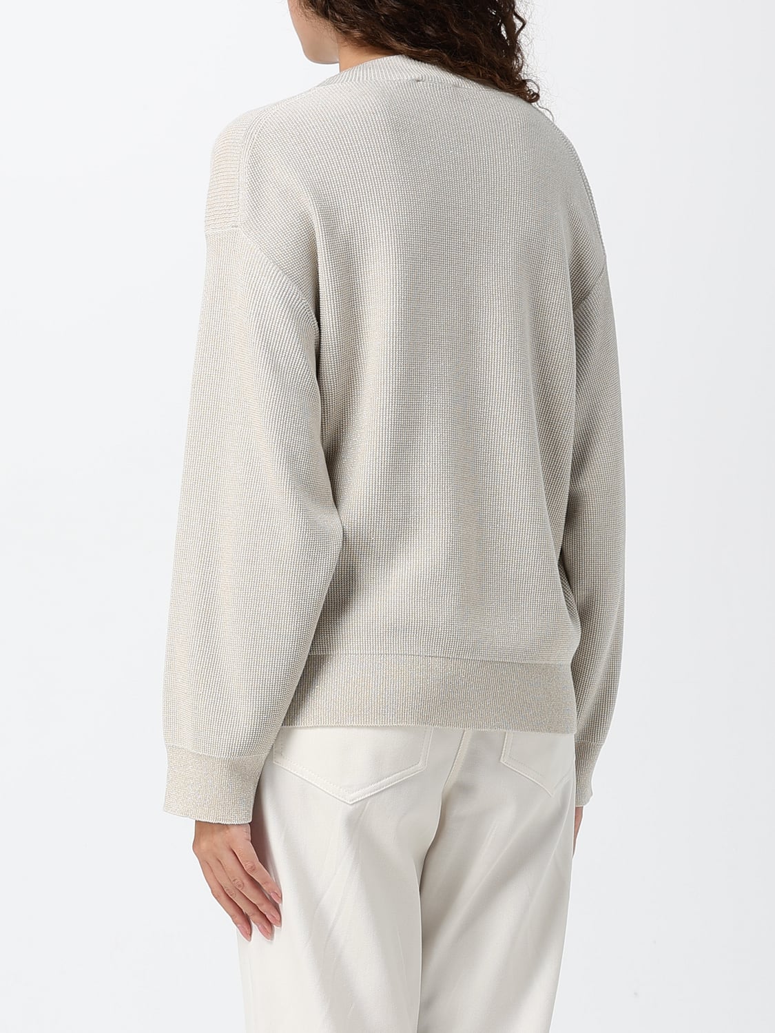BRUNELLO CUCINELLI PULL: Pull à col en V Brunello Cucinelli en pur cachemire avec bords côtelés, Beige - Img 3