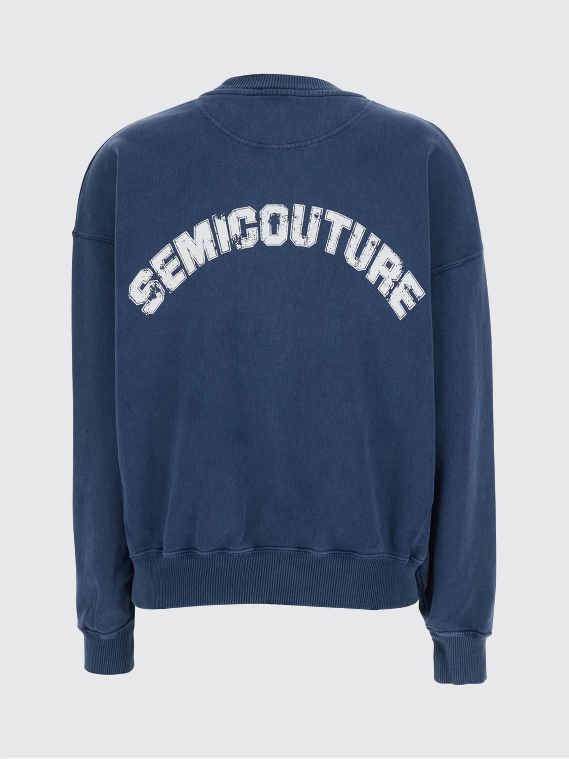 SEMICOUTURE FELPA: Felpa girocollo Deiene Semicouture in cotone con logo posteriore a contrasto, Blue - Img 3