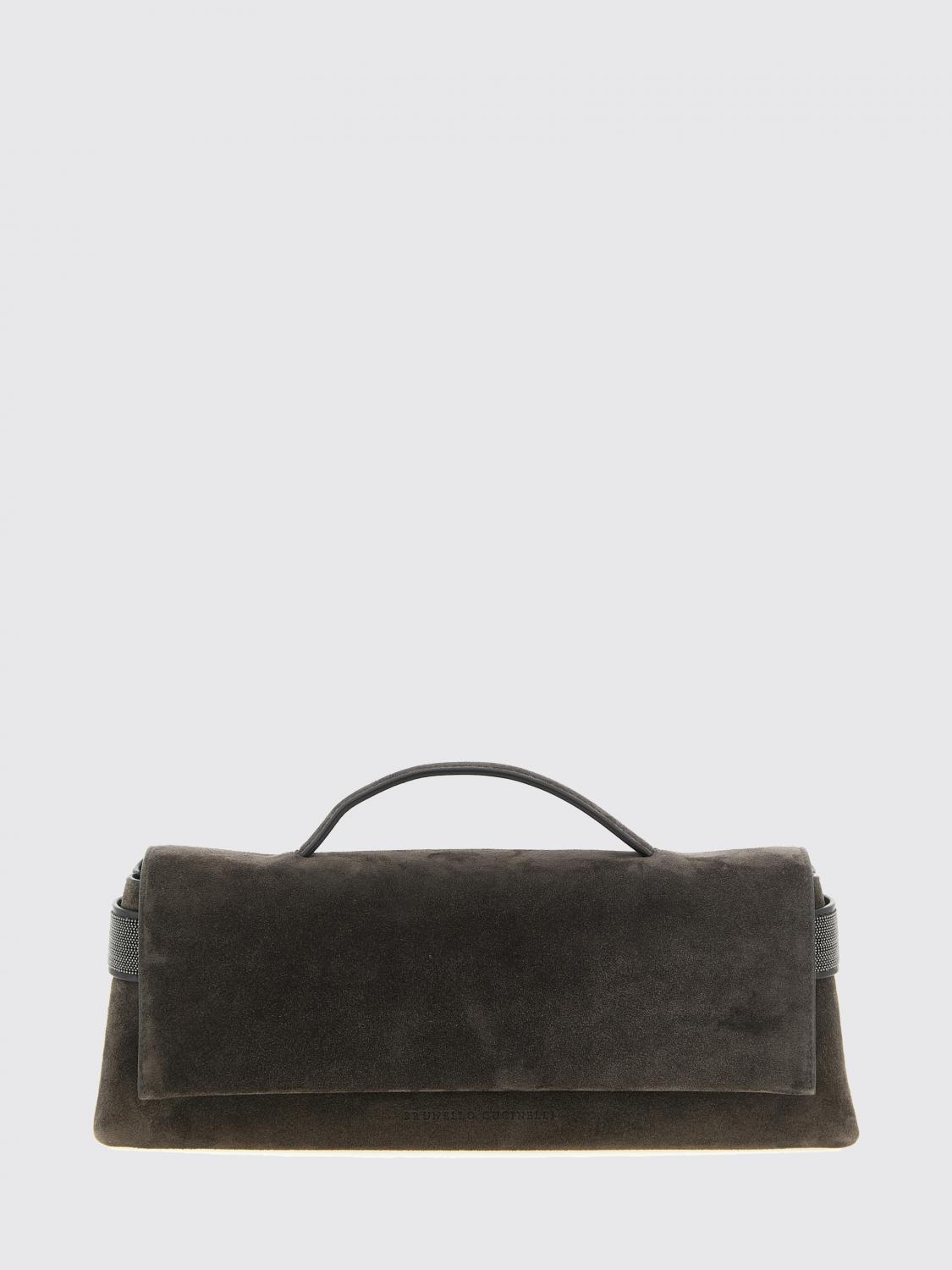 BRUNELLO CUCINELLI CLUTCH: Clutch Brunello Cucinelli in pelle di vitello scamosciata con monile, Nero - Img 1