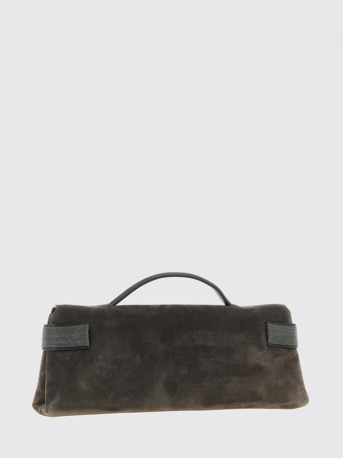 BRUNELLO CUCINELLI CLUTCH: Clutch Brunello Cucinelli in pelle di vitello scamosciata con monile, Nero - Img 2