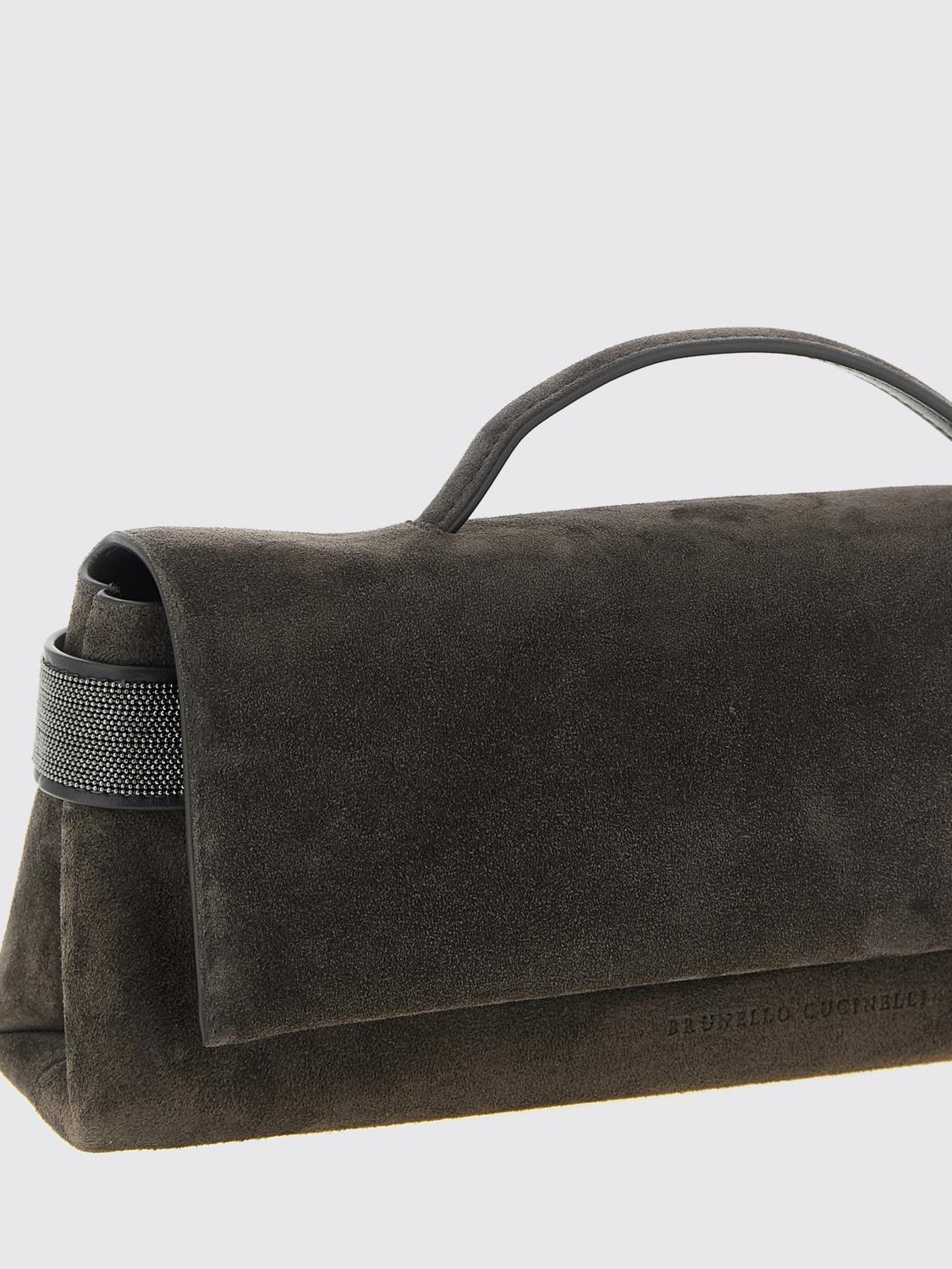 BRUNELLO CUCINELLI CLUTCH: Clutch Brunello Cucinelli in pelle di vitello scamosciata con monile, Nero - Img 3