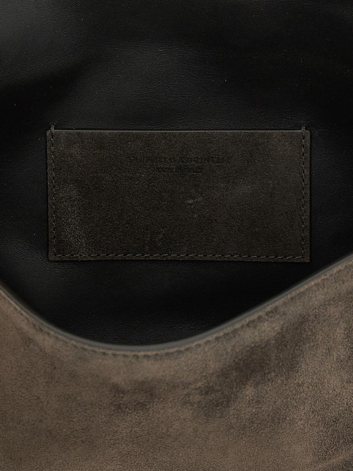 BRUNELLO CUCINELLI CLUTCH: Clutch Brunello Cucinelli in pelle di vitello scamosciata con monile, Nero - Img 4