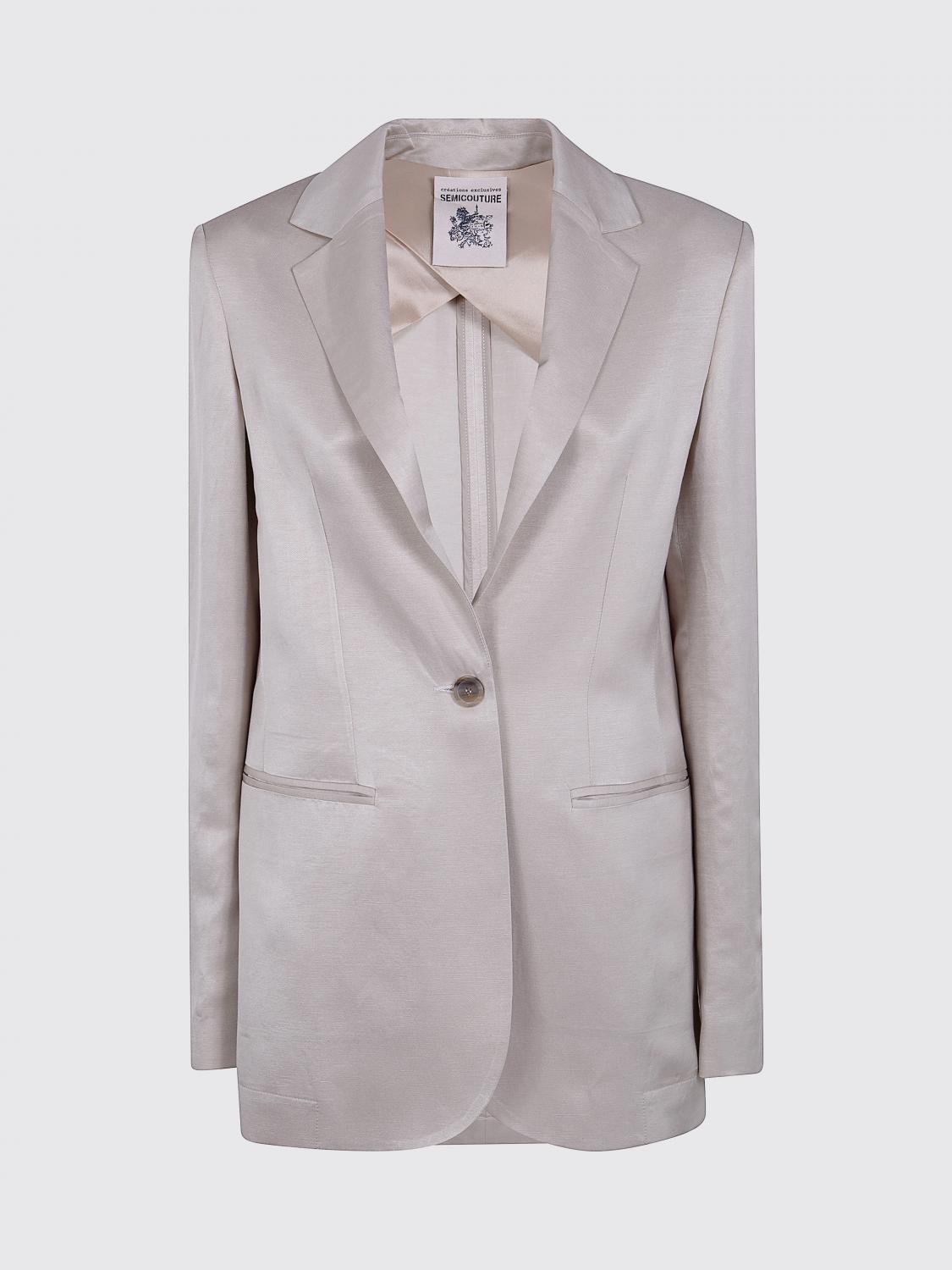SEMICOUTURE CHAQUETA: Blazer corto de botonadura sencilla Semicouture de mezcla de lino con un botón, Nudo - Img 2