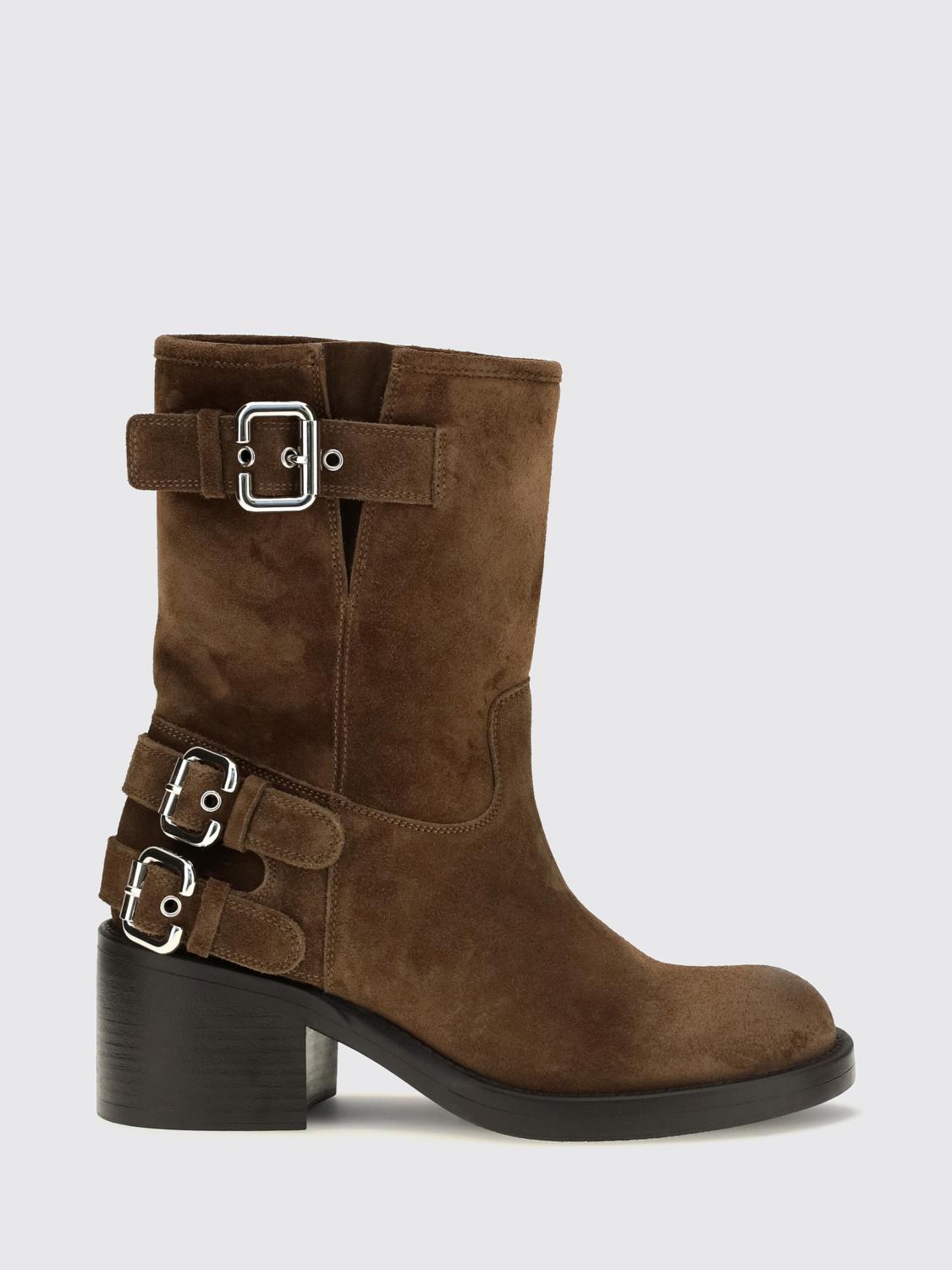 CHLOÉ BOTAS: Botas de motorista Dakota Chloé de piel de ternera vuelta con correas ajustables, Tierra - Img 1