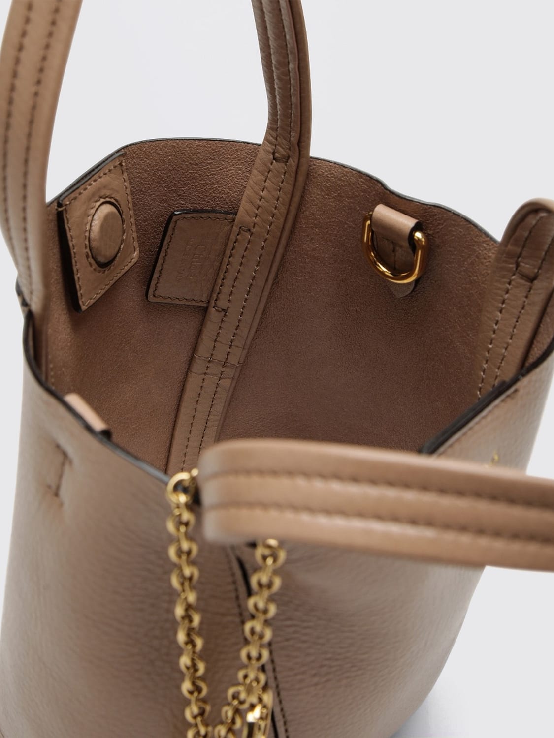 CHLOÉ BORSA MINI: Borsa a mano mini Spin Chloé in pelle di vitello a grana con anello, Rosa - Img 4