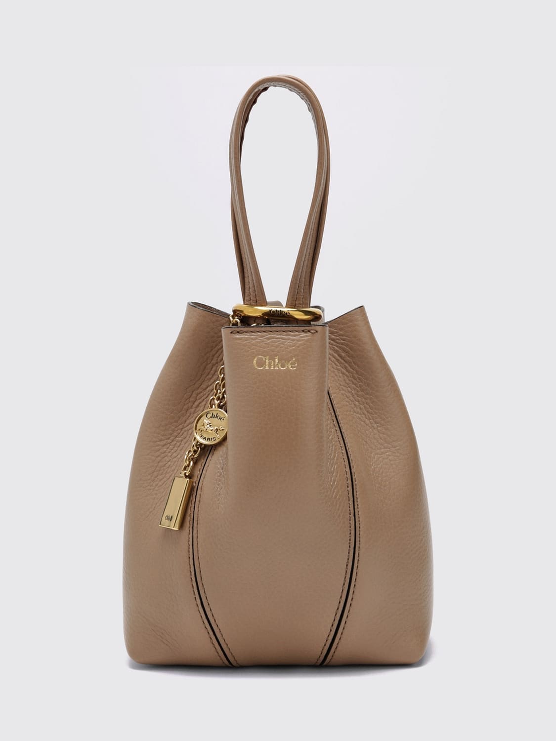 CHLOÉ BORSA MINI: Borsa a mano mini Spin Chloé in pelle di vitello a grana con anello, Rosa - Img 5