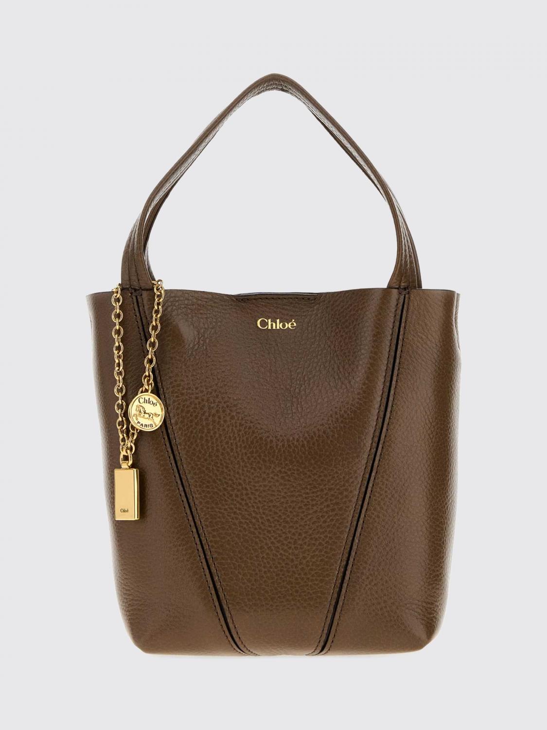 CHLOÉ BORSA MINI: Borsa a mano mini Spin Chloé in pelle di vitello a grana con anello, Ebano - Img 1
