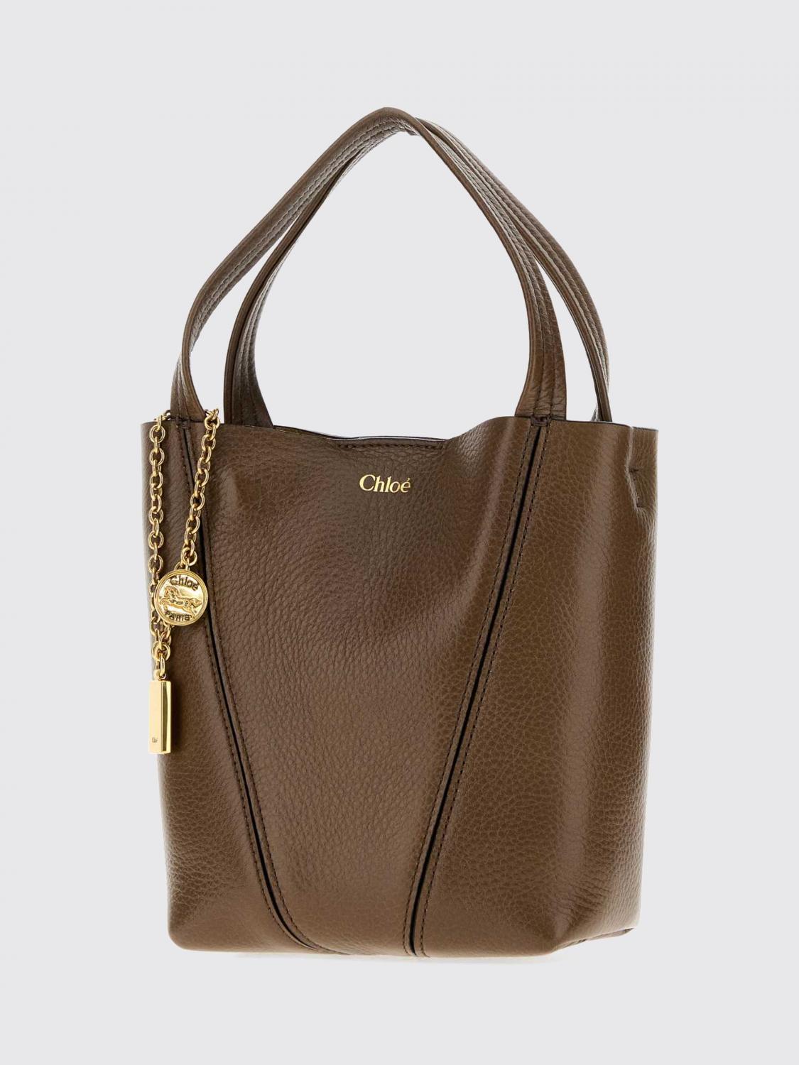 CHLOÉ BORSA MINI: Borsa a mano mini Spin Chloé in pelle di vitello a grana con anello, Ebano - Img 3