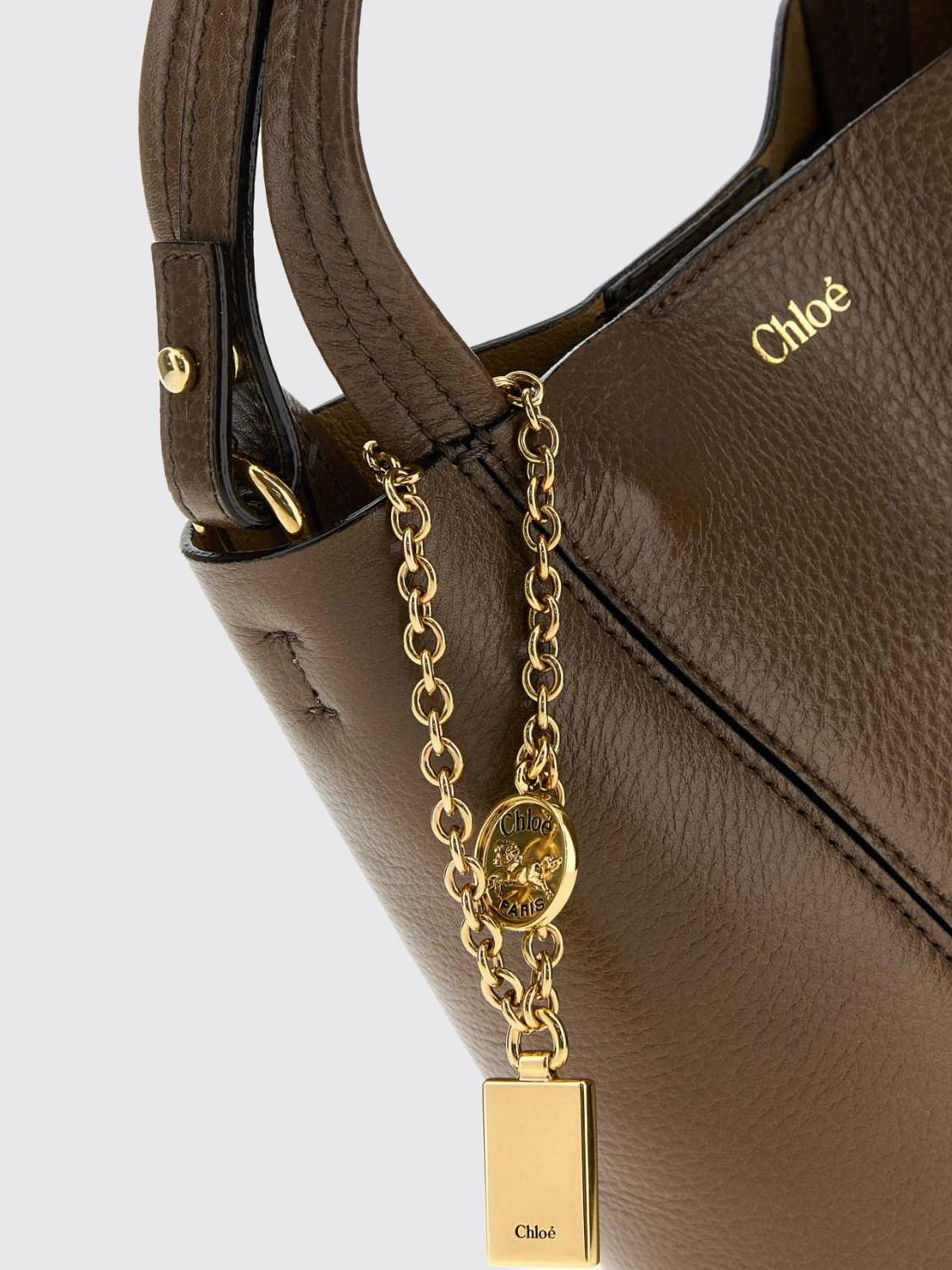 CHLOÉ BORSA MINI: Borsa a mano mini Spin Chloé in pelle di vitello a grana con anello, Ebano - Img 4