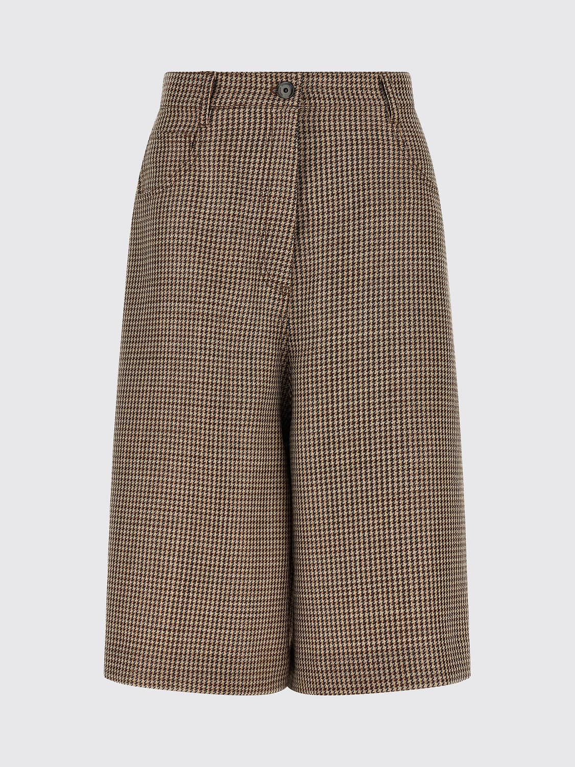 BRUNELLO CUCINELLI PANTALONES CORTOS: Pantalones cortos Brunello Cucinelli hasta la rodilla en mezcla de lana con motivo de pata de gallo, Marrón - Img 2