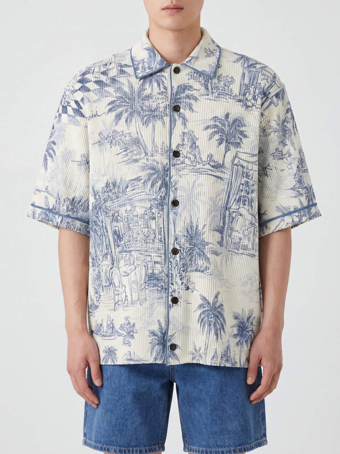 AMIRI CAMICIA: Camicia bowling Amiri in misto lana a coste con stampa tropicale, Fantasia - Img 1