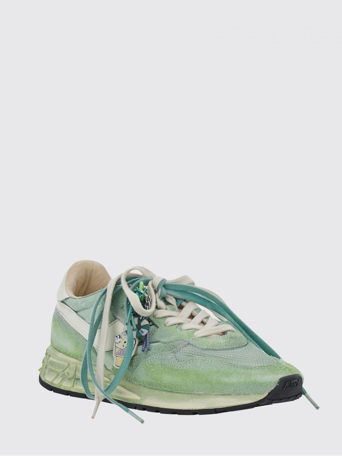 AUTRY SNEAKERS: Sneakers Reelwind Super Vintage Autry in nylon e pelle con effetto usurato, Verde - Img 2